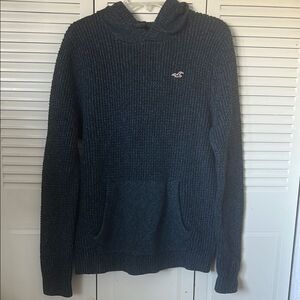 Hollister Blue Knit Hoodie Men's Sweater with Ribbed Cuffs size L